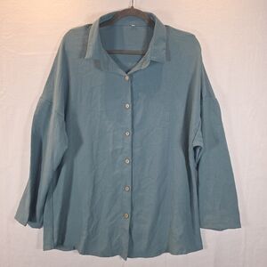 Womens Teal Button-Up Blouse Drop Sleeve SIZE 3XL Fits Like A XL New!